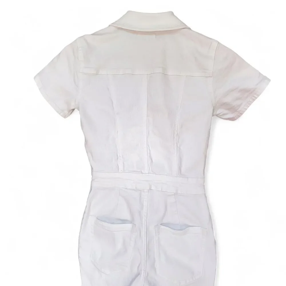 Good American Fit For Success White Denim Jumpsuit Size 0